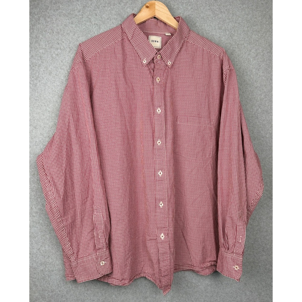 ROWM Mens 3XB Red White Gingham Check Long Sleeve Button Down Shirt